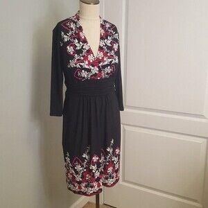 WHBM Black Floral Jersey Knit Stretch Dress